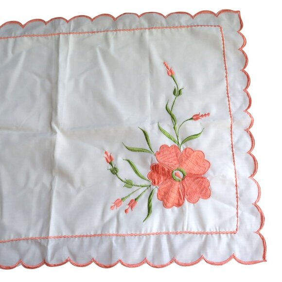 Vintage Embroidered Floral Sheer Pillow Shams Scalloped Edges Set of 2 NEW - Picture 5 of 10